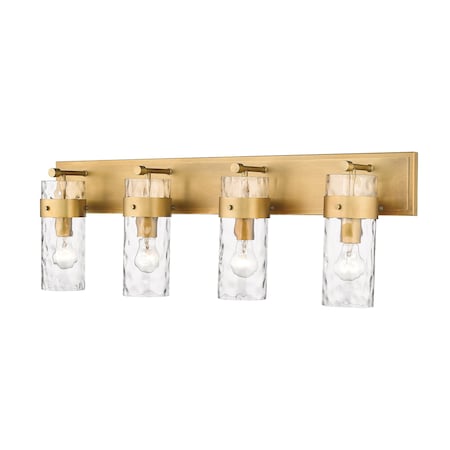 Fontaine 4 Light Vanity, Rubbed Brass & Clear